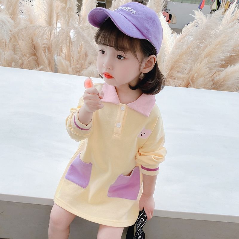 女童春秋装2021新品儿童韩版休闲polo裙三岁女宝宝可爱卡通连衣裙