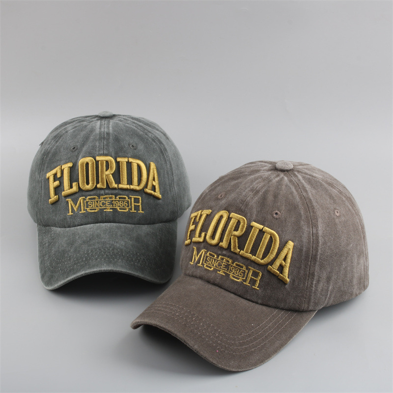 cross-border new arrival washed baseball cap letter peaked florida cap spring and autumn sun hat embroidery sunshade hat