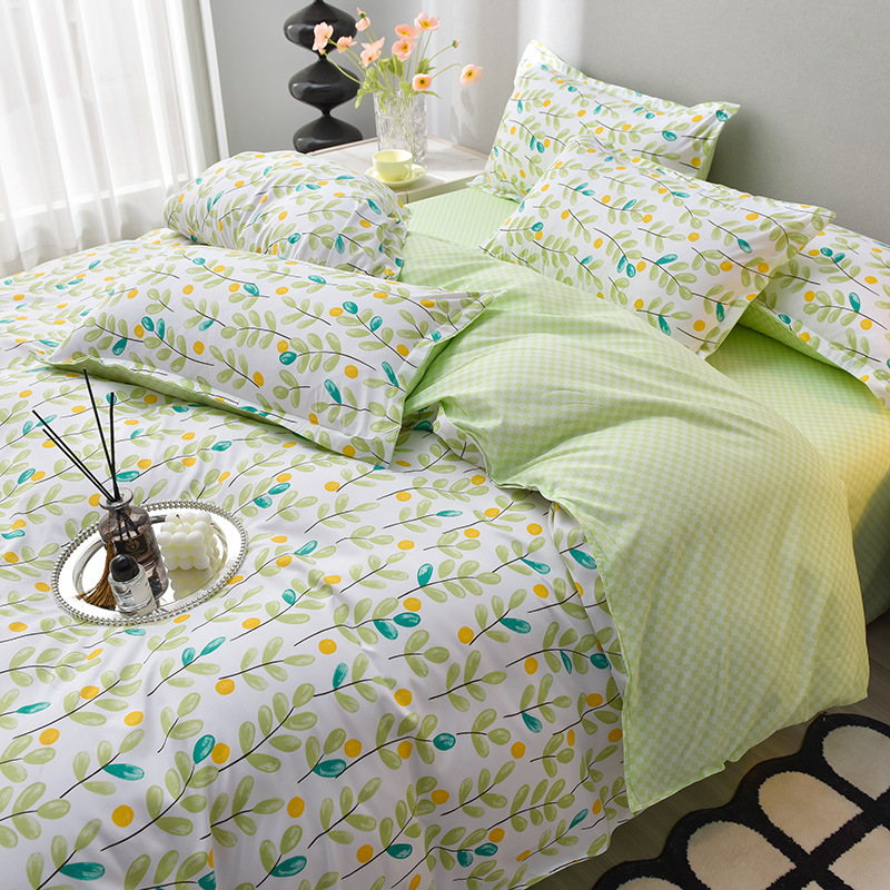 factory direct sales brushed four-piece aloe cotton student dormitory bed sheet quilt cover pure cotton bedding one piece dropshipping