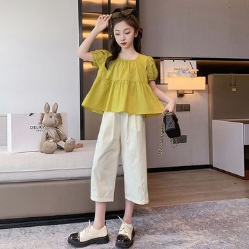 跨境外贸工厂直销女童套装夏款洋气薄款儿童装韩版夏装短袖两件套