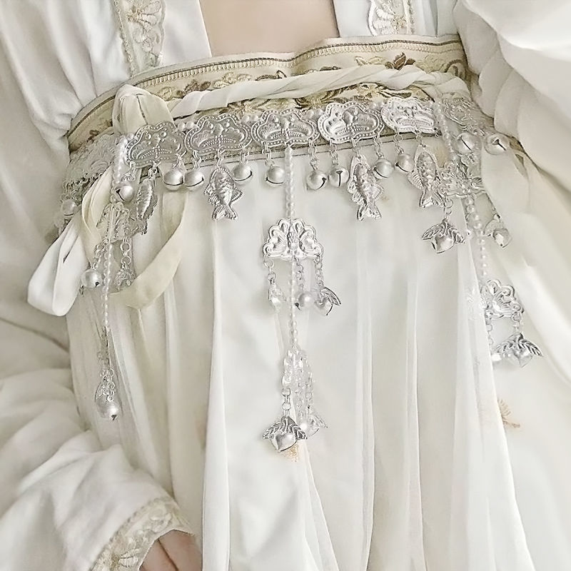 汉服腰链铃铛流苏腰佩月光鱼铃仿苗银腰饰唐风少女古风腰间配饰