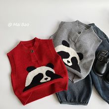 麦宝儿童毛衣冬季新品可爱小熊针织衫套头马甲男女童叠穿无袖毛衣