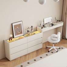 卧室超薄梳妆台斗柜一体30cm极窄款翻盖伸缩白色奶油风法式床尾柜
