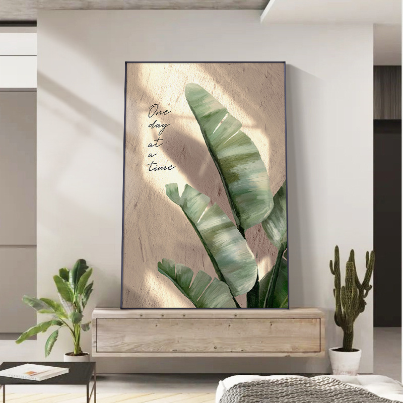 北欧绿植客厅落地画光影治愈走廊玄关装饰画芭蕉叶沙发背景墙挂画