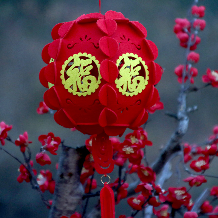 2021新款灯笼挂饰商场布置绣球圆形植绒春节装饰灯笼新年灯笼