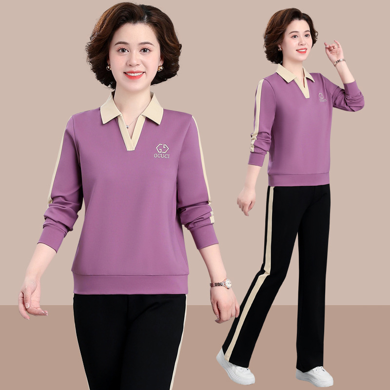 Middle-Aged Mom Fashion Suit Spring and Autumn New Women's Tops Western Style Sportswear Sweater Middle-Aged and Elderly Women's Clothing Autumn Clothing