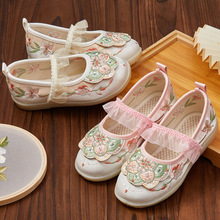 龙年春季3D繁花布鞋单鞋儿童古代汉服鞋女童中国风复古绣花鞋