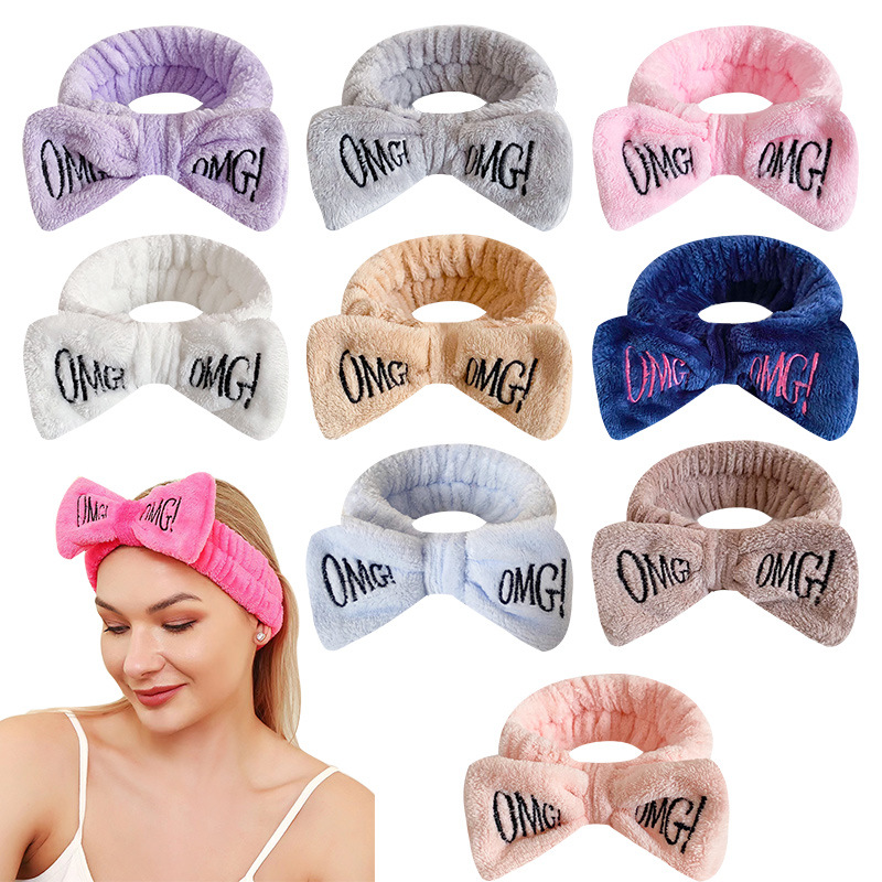 korean style letter omg bow hair band women‘s hair band for washing face wash headband elastic headband embroidered hair accessories