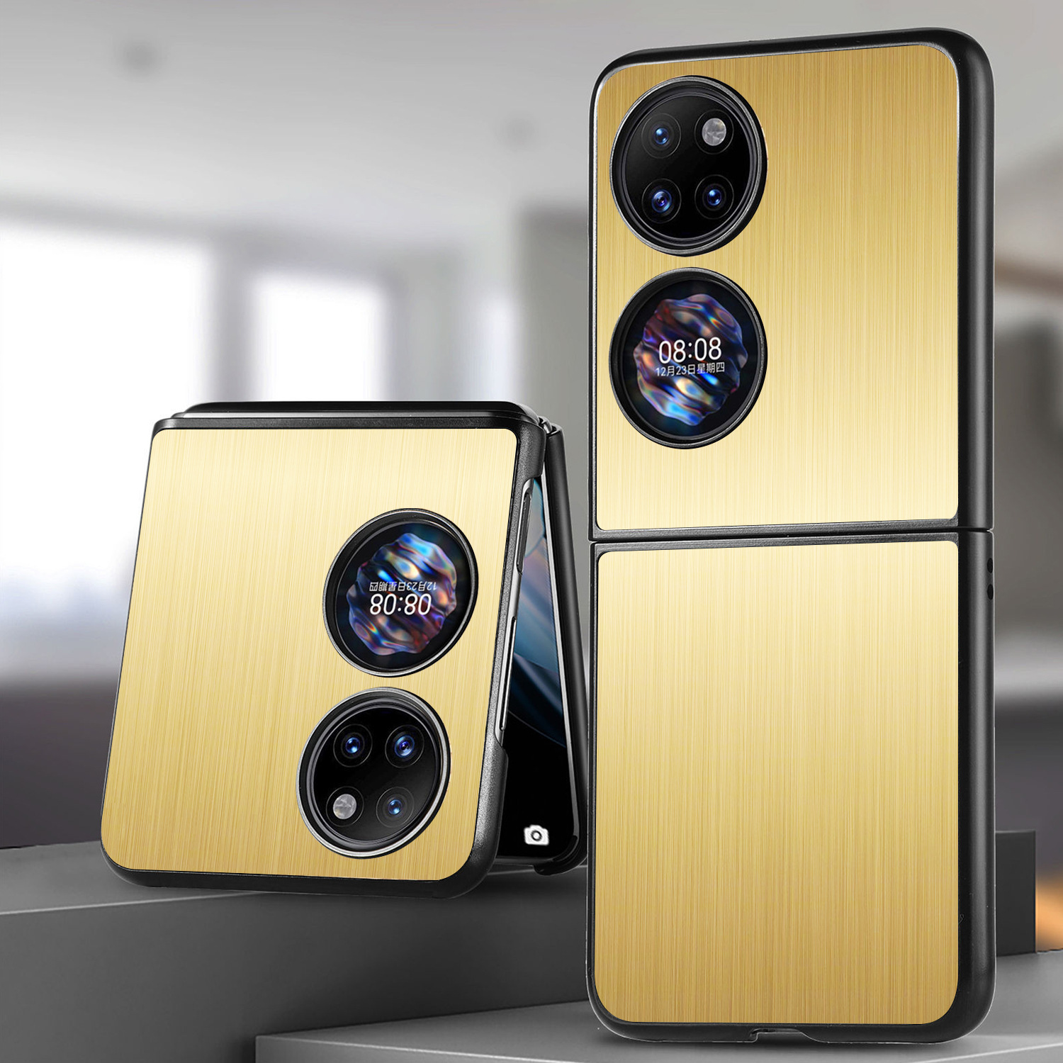 适用华为p50pocke五金不锈钢手机壳p50pocke拉丝金属折叠屏保护套