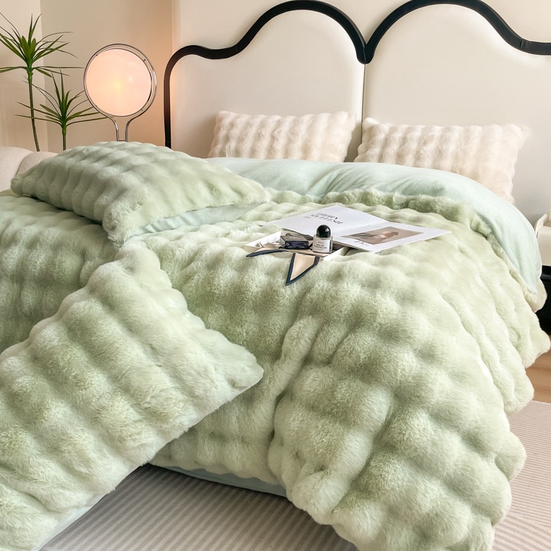 High-End Class a Bunny Cashmere Bed Four-Piece Set B Version Thickened Milk Fiber Keep Baby Warm Flannel Blanket
