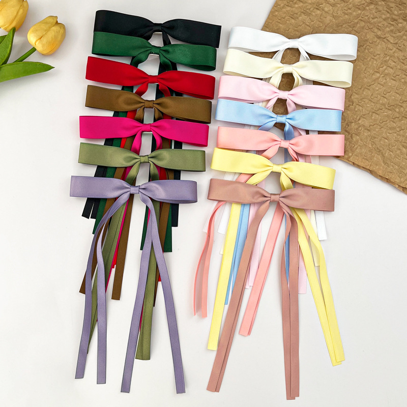 Cross-Border Hot Selling Bowknot Ribbon Hairpin Sweet Girl Ribbon Tied Hairpin Simple All-Match Net Red Hair Ornament