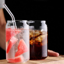 易拉罐造型可乐杯 高硼硅玻璃果汁杯饮料杯 透明玻璃茶杯水杯