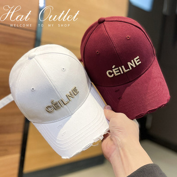 日本代购立体刺绣字母破洞棒球帽子女春秋天百搭时尚遮