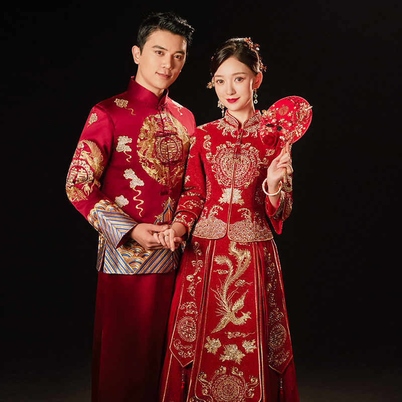 秀禾服男马褂式中式新郎装2021新款结婚礼服情侣套装敬酒服接亲服