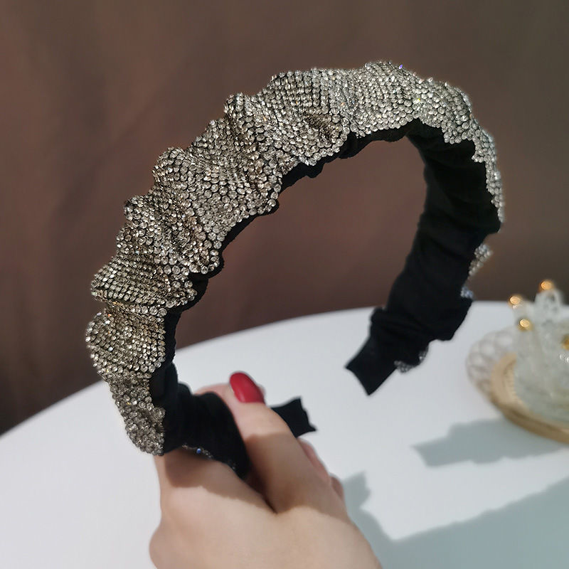 Summer New Rhinestone Headband Retro Hairpin French Pleated Fully-Jeweled Crystal Face Wash Pressure Hair Clip Headdress for Women