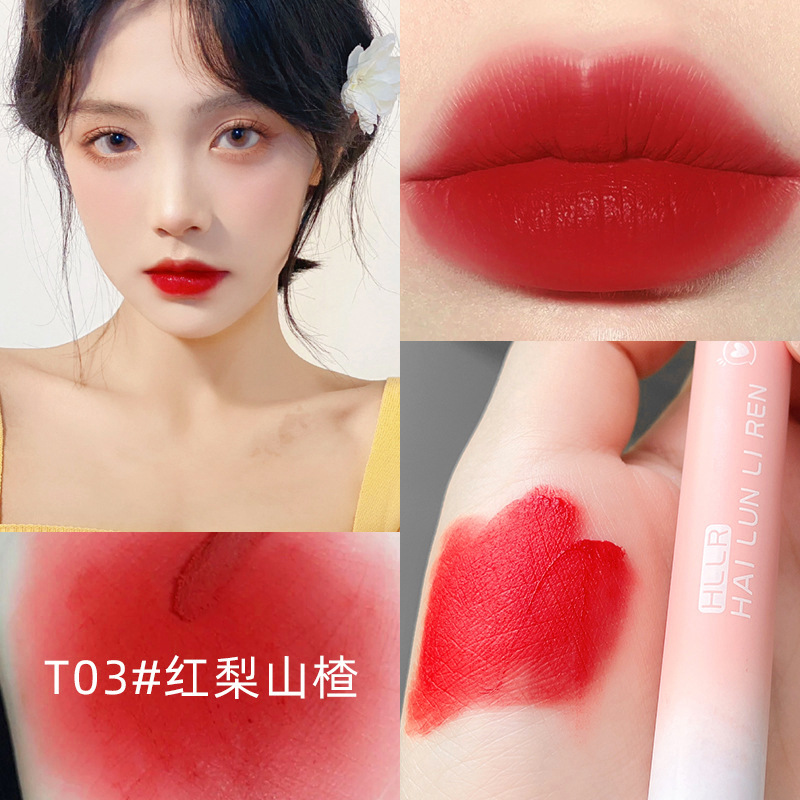 Helen Beauty Pink Lipstick Lip Lacquer Velvet Matte Moisturizing Lip Mud Cosmetics No Stain on Cup Lipstick Student Hot Wholesale