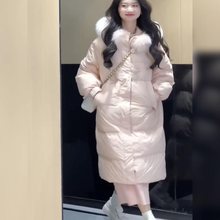 韩系粉色毛领羽绒棉服外套女冬季加厚保暖中长款显瘦过膝棉衣棉袄