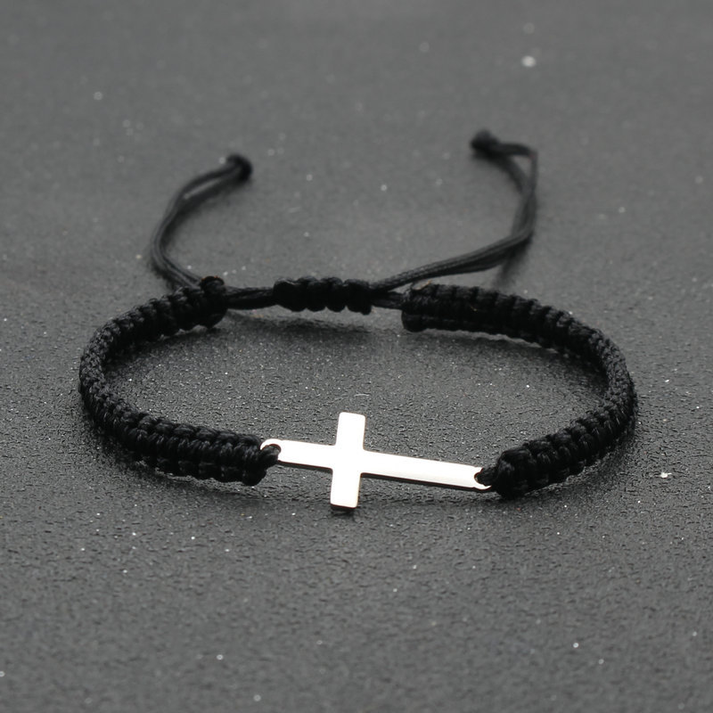 Simple Stainless Steel Cross Bracelet Hand-Woven Adjustable Red Rope Bracelet Couple Bracelet Cross-Border E-Commerce Supply