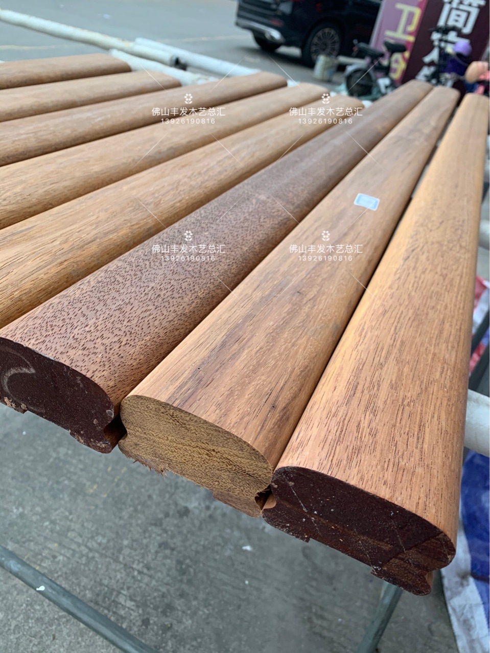 正宗印尼菠萝格楼梯扶手护栏室内户外防腐防虫木面管玻璃扶手卡槽