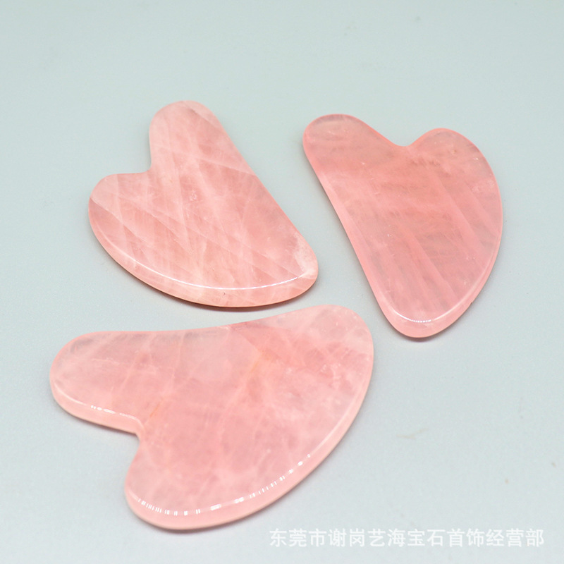Factory Price Direct Sales Natural Pink Crystal Scrapping Plate Jade Gua Sha Scraping Massage Tool Crystal Roller Scraping Facial Universal