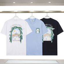 外贸新品卡萨布兰卡短袖 幻境之门字母logo印花个性圆领短袖T恤衫