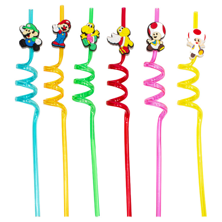 Plastic Cartoon Shape Sponge Baby Straw Curved PET Reusable Beverage Straw Environmental Protection Manufacturer