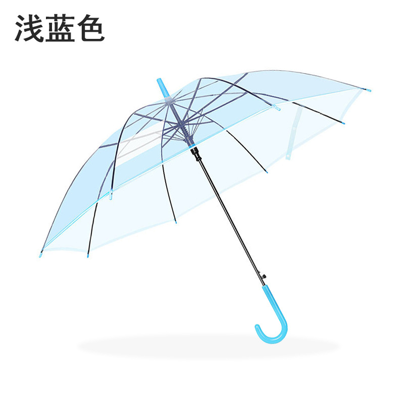 Wholesale Automatic Transparent Umbrella Custom Printable Logo Student Children Advertising Umbrella Long Handle Straight Rod Environmental Protection Transparent Umbrella