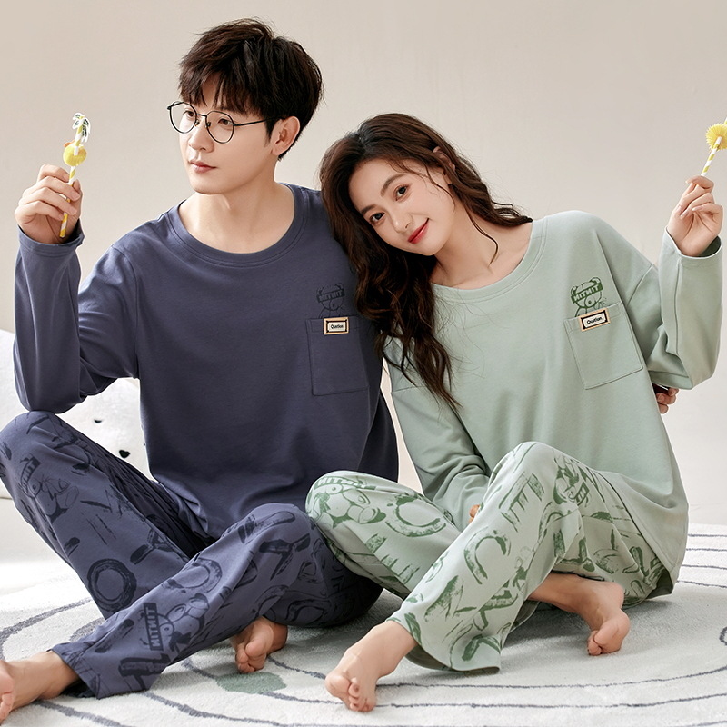 New Couple's Cotton Pajamas Men's and Women's Fall/Winter Long Sleeve Pants Homewear Suit Simple Casual Home Comfortable