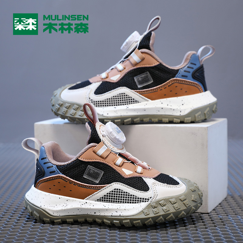木林森男童鞋子春秋款2023新款旋转纽扣男孩秋鞋儿童运动网鞋秋季