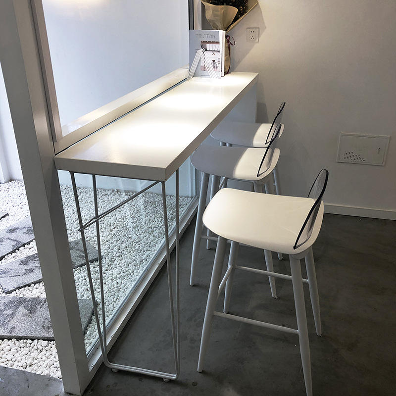 北欧长条餐厅咖啡厅高脚靠墙靠窗一体式小阳台吧台桌家用简约