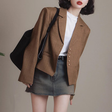 XIAOZHI~法式棕色高级感西装女秋季气质修身短款外套复古长袖西服