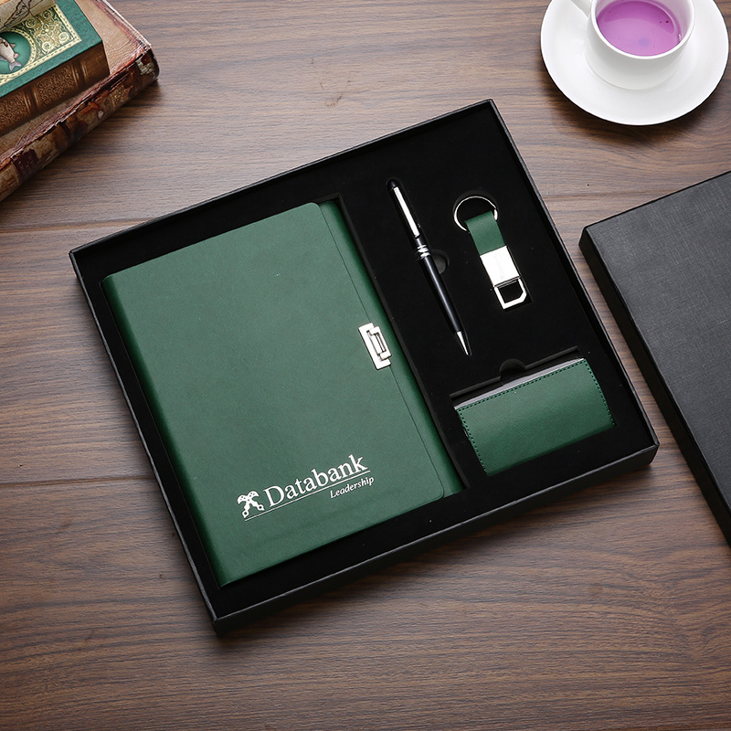 business gift set green notepad set stainless steel cardcase notebook ballpoint pen pu card case