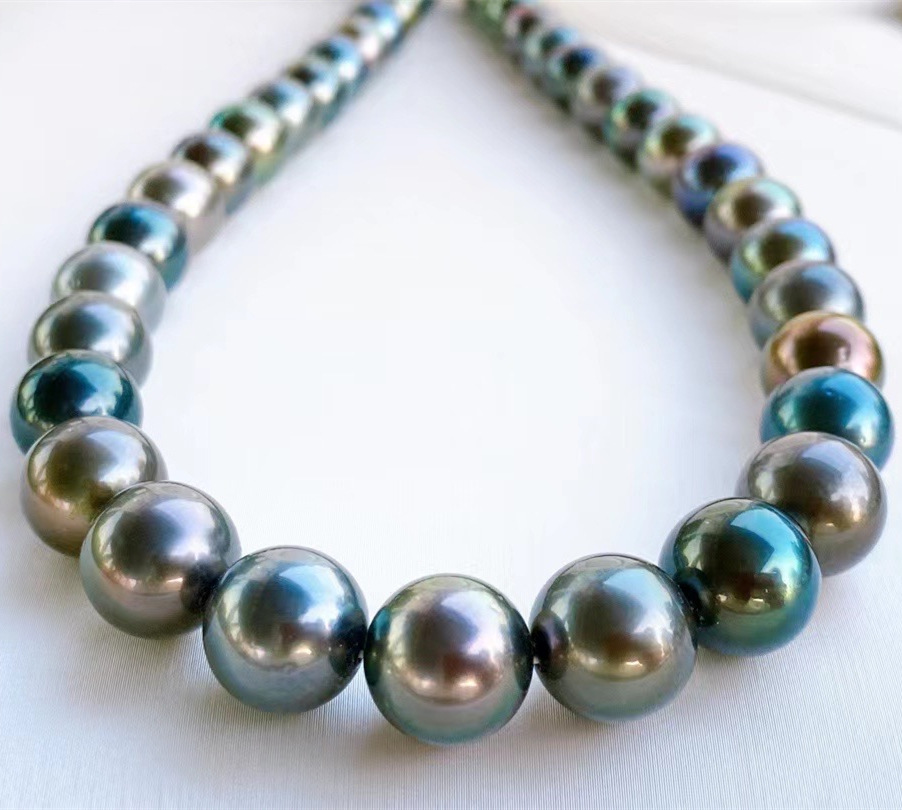 天然海水珍珠项链大溪地黑珍珠女士珠宝饰品彩色项坠毛衣链妈妈链