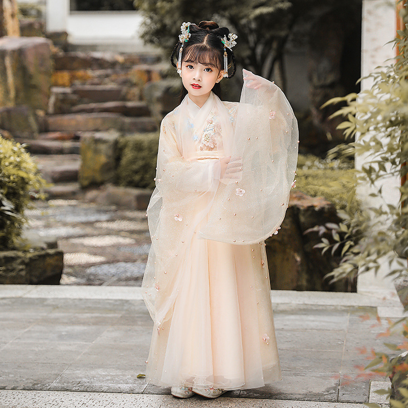 汉服女童仙气中国风儿童古装超仙飘逸广袖流仙裙小女孩古筝演出服