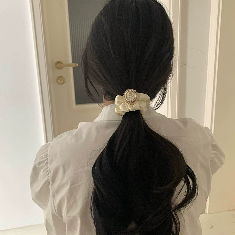 French Style Vintage Satin Rose Large Intestine Hair Band Hair Claw Headdress Hair Rope Korean Pearl Simplicity Head Rope Headdress Hair Claw