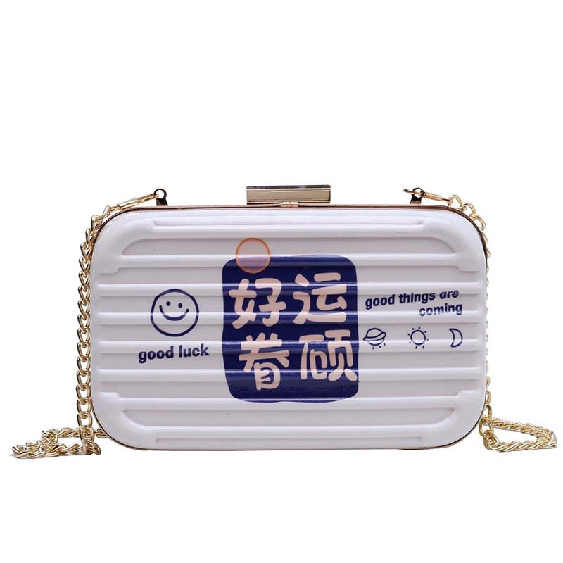 Cartoon Bag Women's 2023 Summer New Small Square Bag Korean Style Fashion Inkjet Box Bag Girl Chain Small Shoulder Bag