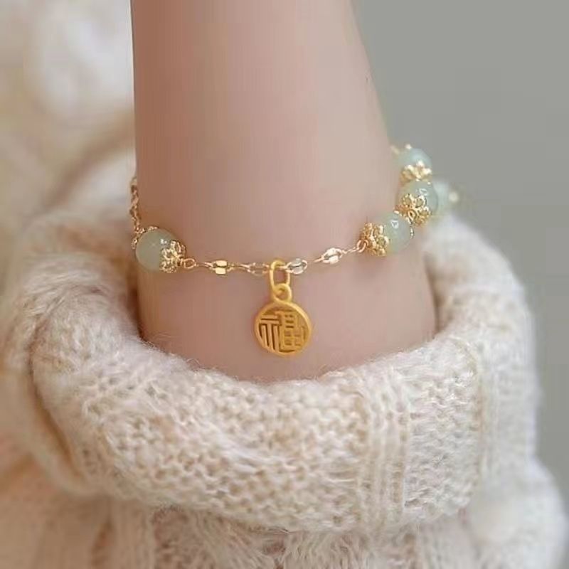 INS ~ Xiaohongshu National Style Girlfriends‘ Bracelet Women‘s Bell Pendant Imitation Tian Yu Bracelet Retro Blessing Card Bracelet Ornament