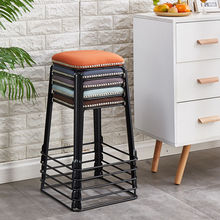 家用餐厅椅子现代简约钢筋凳子时尚方凳加厚皮革叠放圆凳铁艺套凳