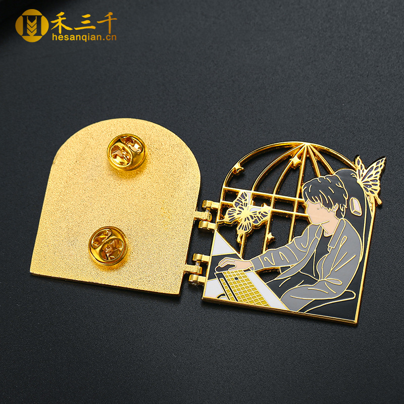 金属徽章定 制镂空创意折叠徽章 爱豆明星徽章 珐琅夜光徽章制作