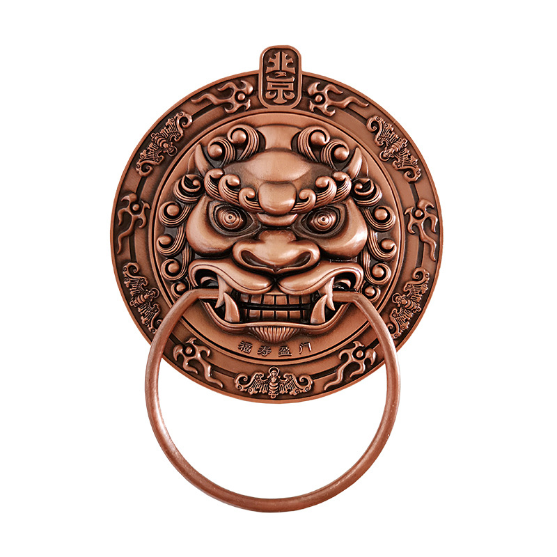 中式明式仿古大门纯铜拉手兽头门环复古门把手对开门铜配件冰箱贴