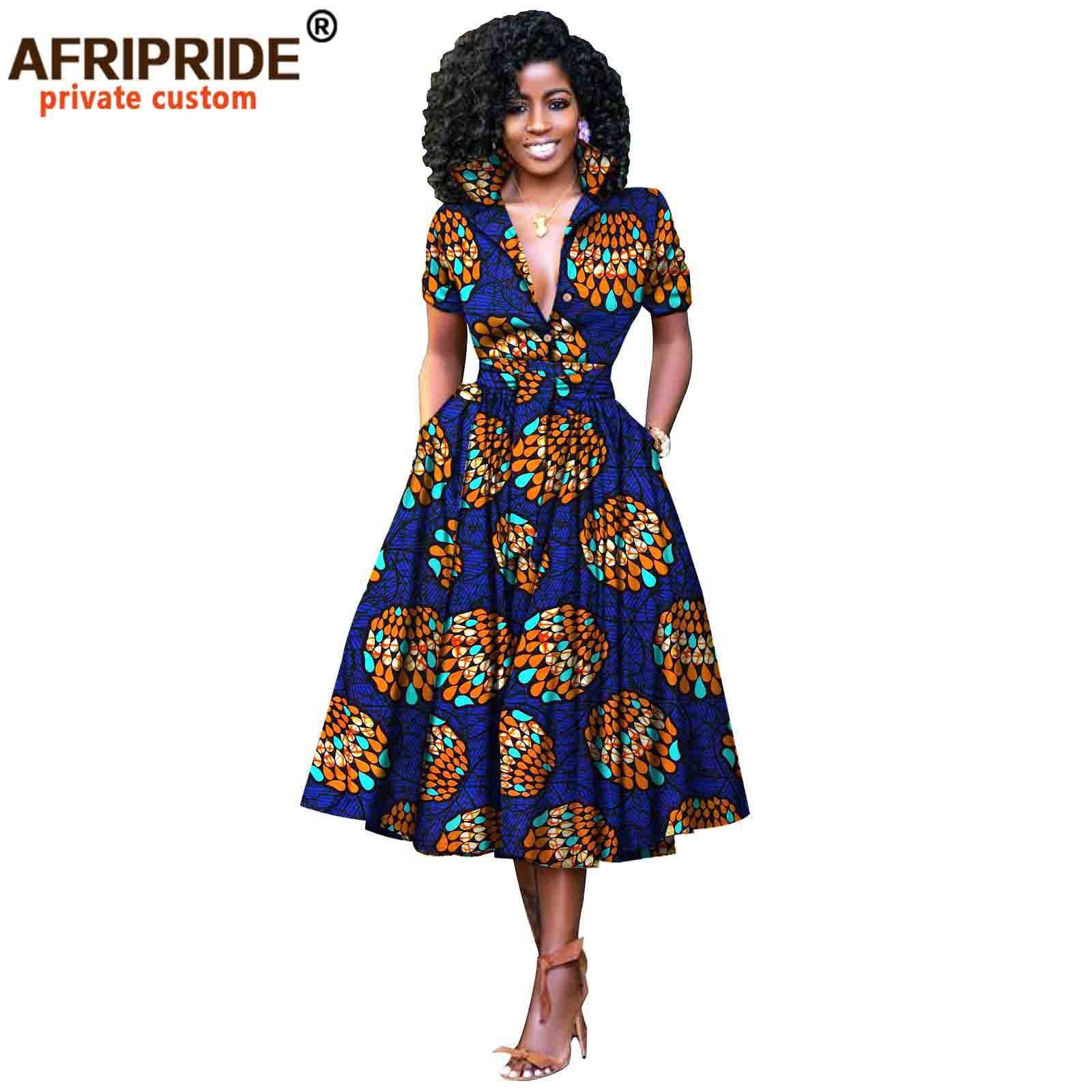New African Ethnic Print Batik Women's V-neck plus Size Fashion Dress Afripride S2025072