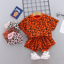 夏装儿童衣服0-4岁女宝童装豹纹圆领短袖T恤五分裤两件套童套装潮