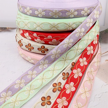 提花带织带2cm中国民族 四叶草刺绣涤纶带 服装发夹diy蝴蝶丝带