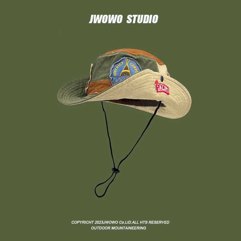 个性潮牌贴布水洗渔夫帽子女春夏撞色西部牛仔帽户外出