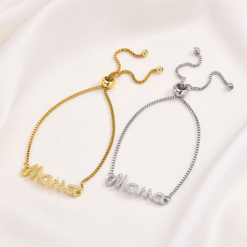 女士时尚个性配饰饰品盒子链条锆石mama礼物手链 泉溪水pbr-136