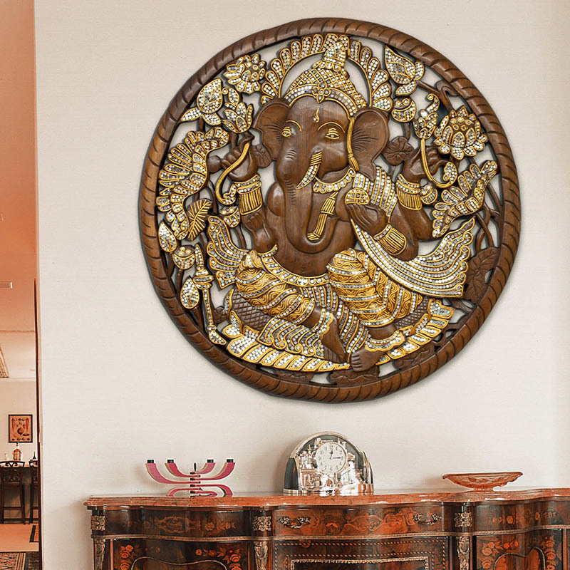 泰国木雕镂空大象雕花板客厅玄关背景墙壁饰泰式会所spa装饰壁挂