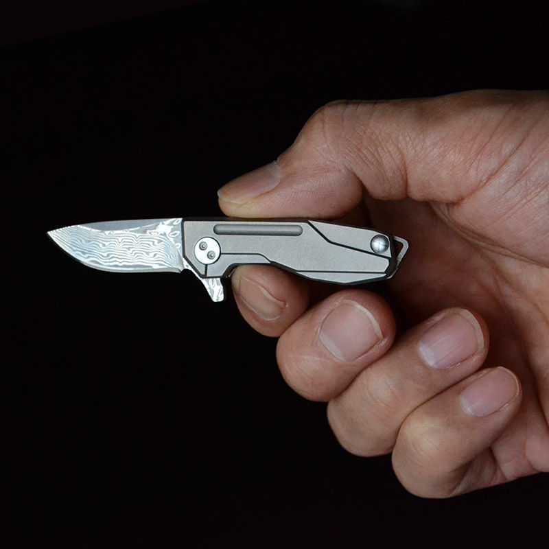 迷你折叠刀钥匙小刀钛合金edc袖珍刀大马士革钢小刀随身小刀便携