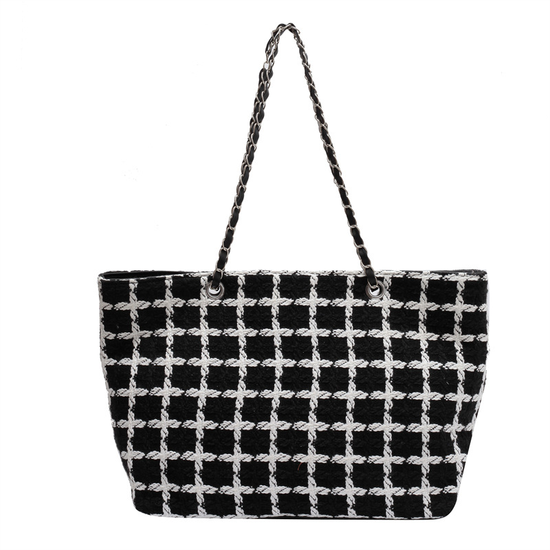 Women's Bag 2022 Autumn New Korean Style Fashionable Retro Large Capacity Woolen Plaid Tote Bag Women's Shoulder Bag