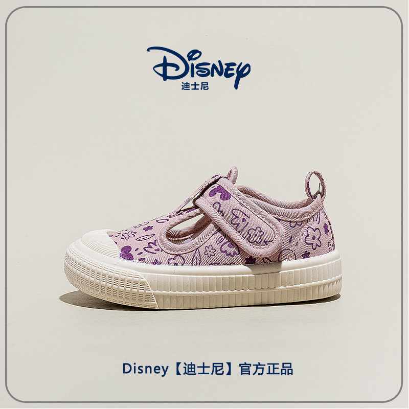 迪士尼童鞋2024春新款小童帆布鞋女童3-5岁镂空夏季布凉鞋幼儿园