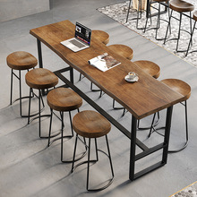 北欧实木复古咖啡吧台桌子酒吧桌板式靠墙高脚桌休闲长条吧台桌椅